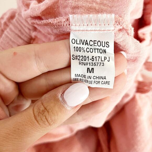 Olivaceous High Rise Cotton Gauzy Pull On Beach Straight Leg Pants Pink Medium - Picture 4 of 7